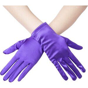 Women's A-Violet Formal Velvet Short Satin Gloves Wedding Banquet Party Prom